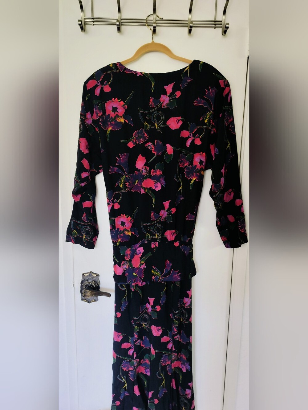 Vintage 80s Pat Argenti Collection Floral Dress Drop Waist 100% Rayon Midi